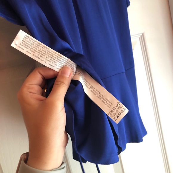 Zara Woman Royal Blue Satin Wrap Tie Blouse - Picture 5 of 6